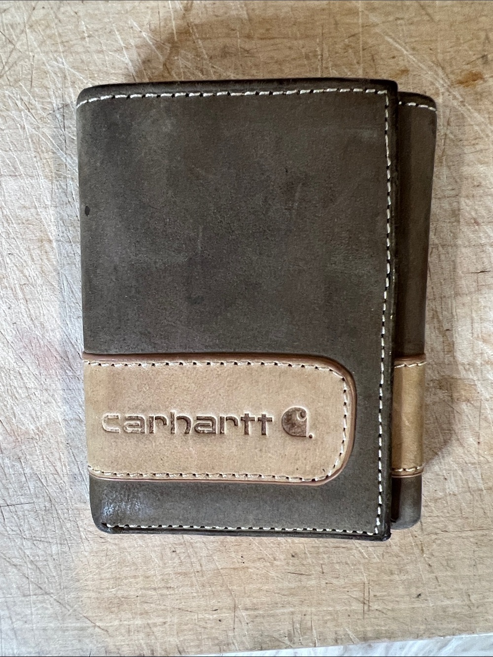 Carhartt Brown and Tan Leather Tri-Fold Card Wallet